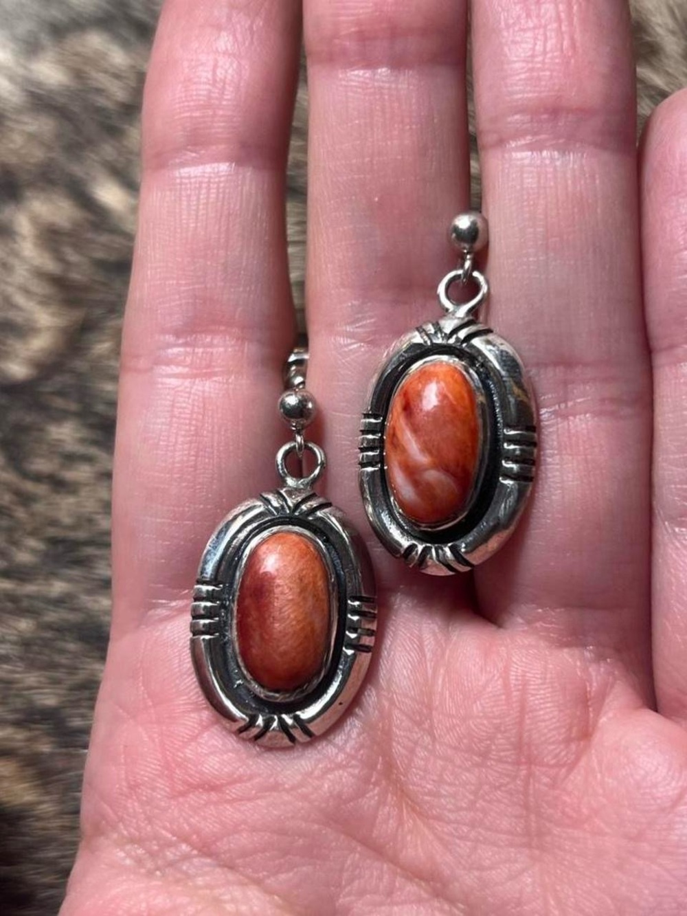 Sterling silver Native American Navajo spiney oyster shell earrings